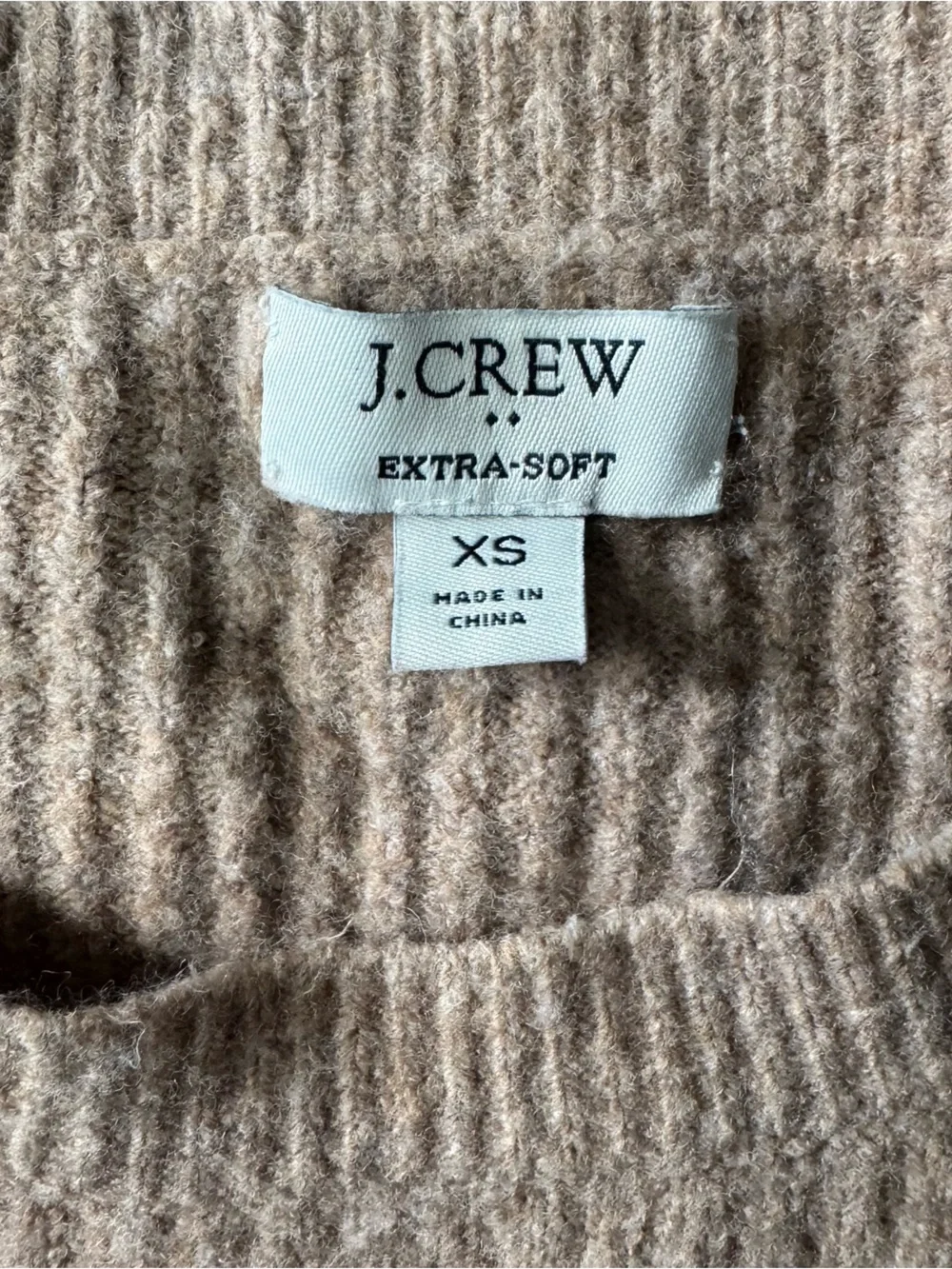 J. Crew Extra Soft Wool Blend Women's Crewneck Ribbed Sweater Tan XS